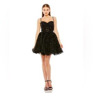 NWT Mac Duggal black Beaded Strap Bustier Sequin Mini Dress 20641